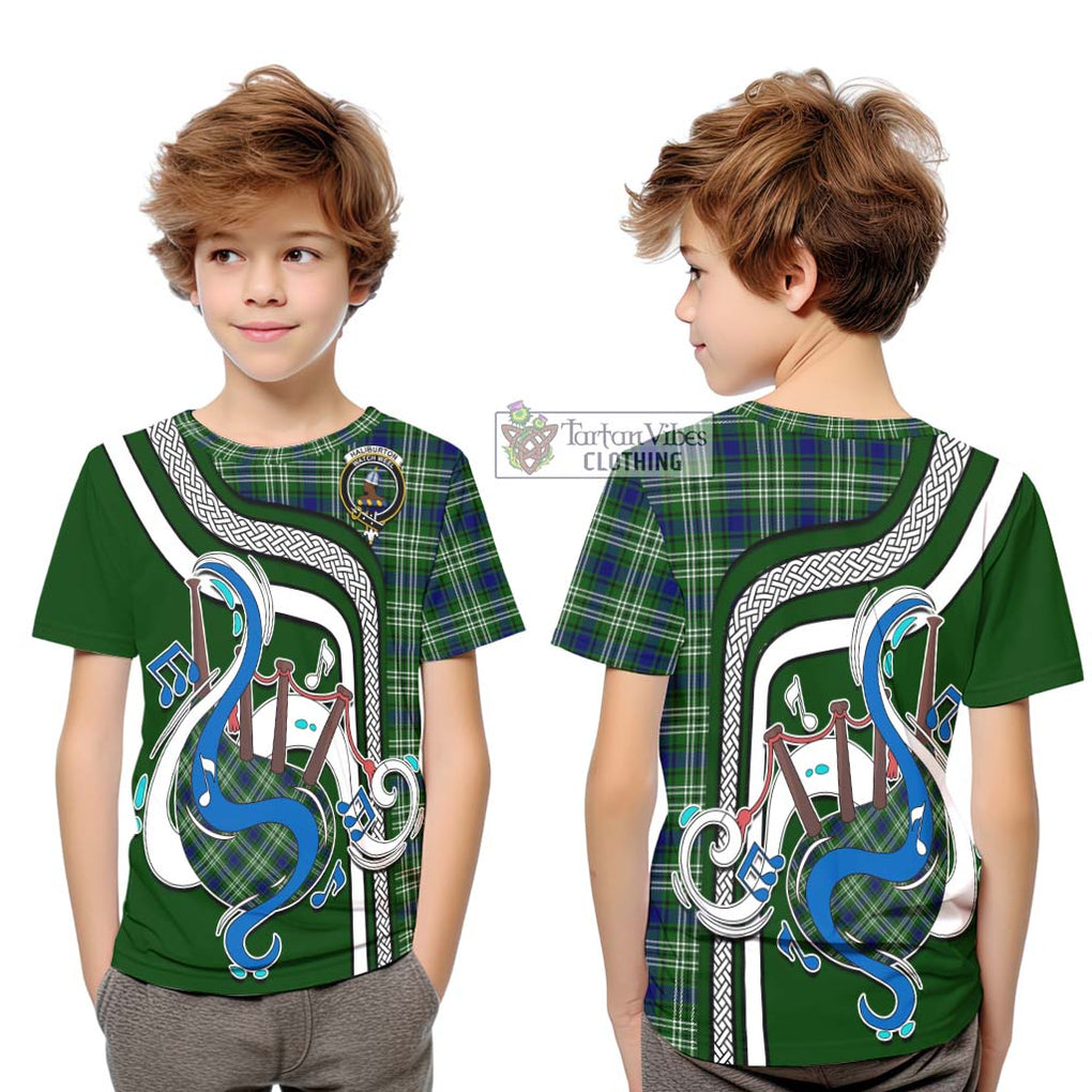 Tartan Vibes Clothing Haliburton Tartan Kid T-Shirt with Epic Bagpipe Style