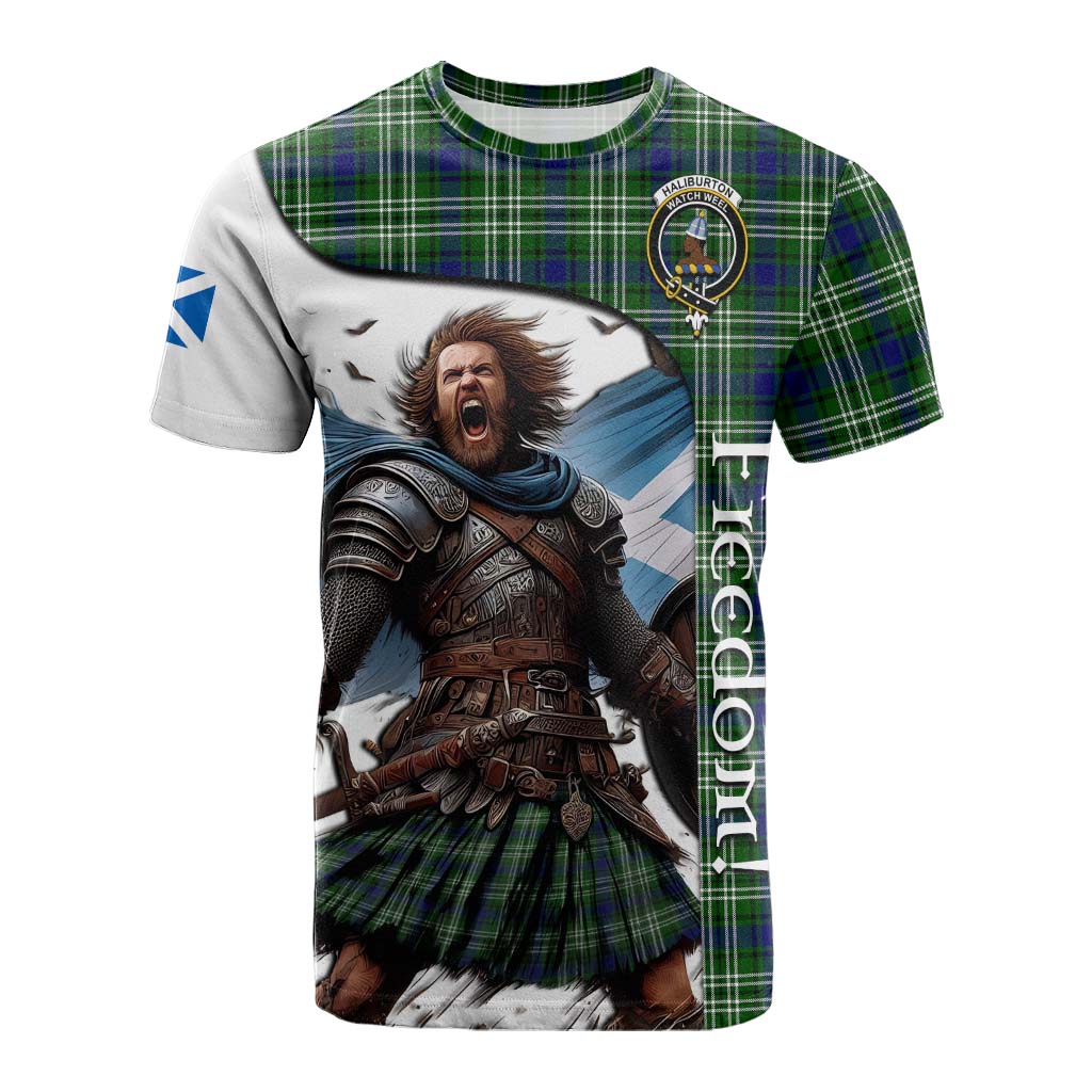 Tartan Vibes Clothing Haliburton Crest Tartan Cotton T-shirt Inspired by the Freedom of Scottish Warrior