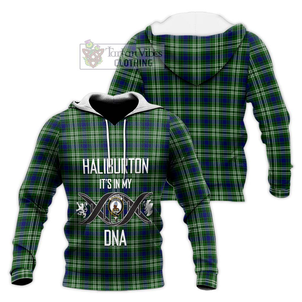 Haliburton Tartan Knitted Hoodie with Family Crest DNA In Me Style Unisex Knitted Pullover Hoodie - Tartanvibesclothing Shop