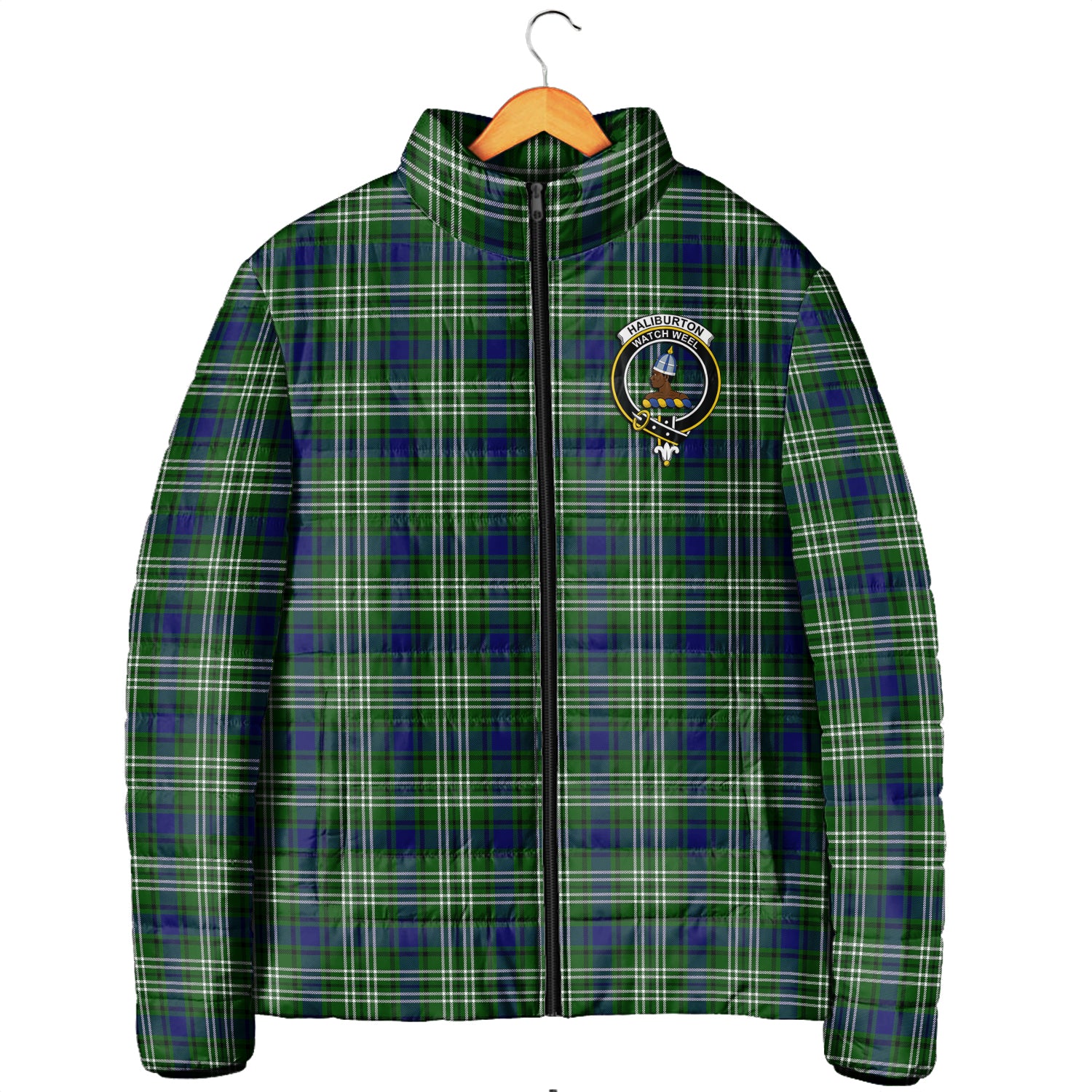 Haliburton Tartan Padded Jacket with Family Crest - Tartanvibesclothing