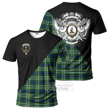 Haliburton Tartan T-Shirt with Family Crest and Military Logo Style