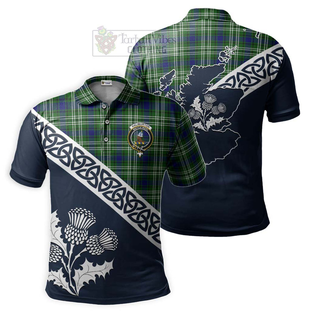 Haliburton Tartan Polo Shirt Featuring Thistle and Scotland Map