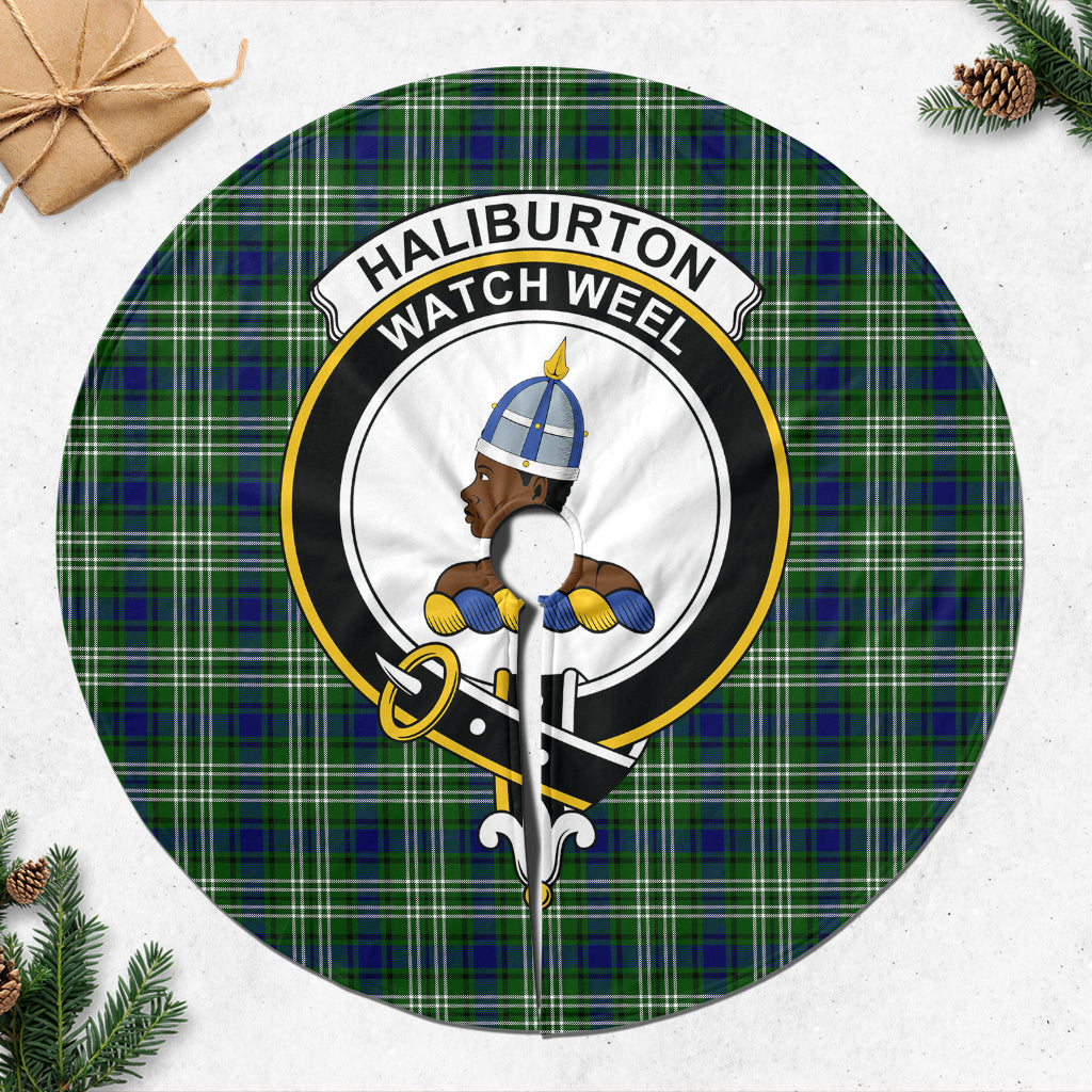 Haliburton Tartan Christmas Tree Skirt with Family Crest - Tartanvibesclothing