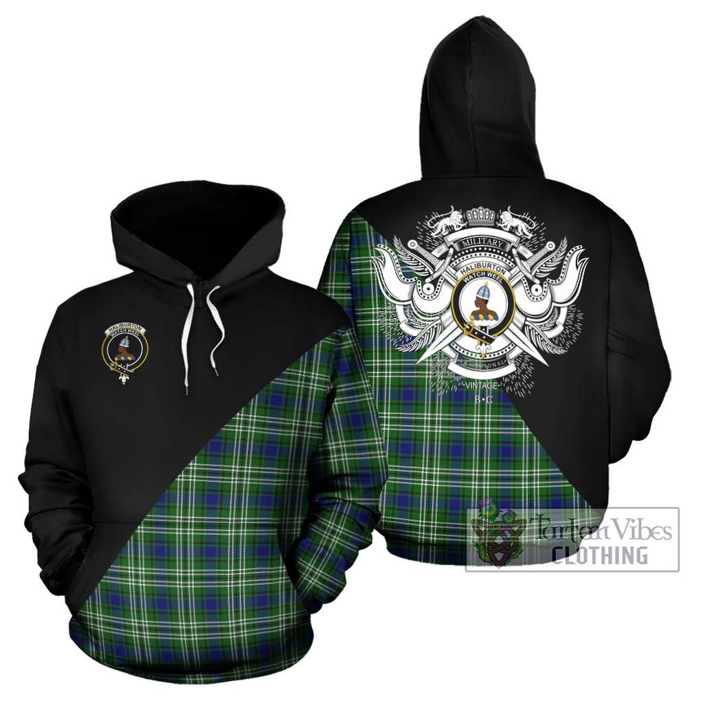 Haliburton Tartan Hoodie with Family Crest and Military Logo Style Zip Hoodie - Tartanvibesclothing Shop