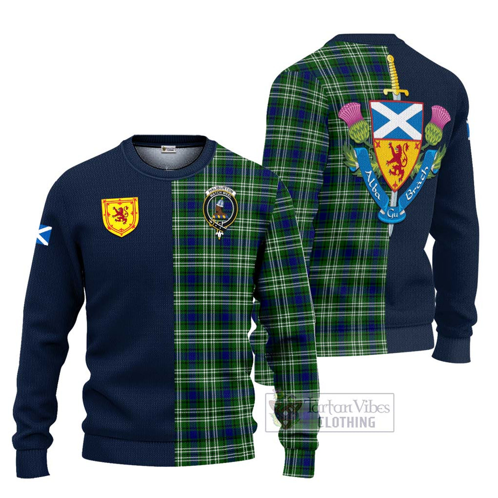 Tartan Vibes Clothing Haliburton Tartan Knitted Sweater with Scottish Lion Royal Arm Half Style