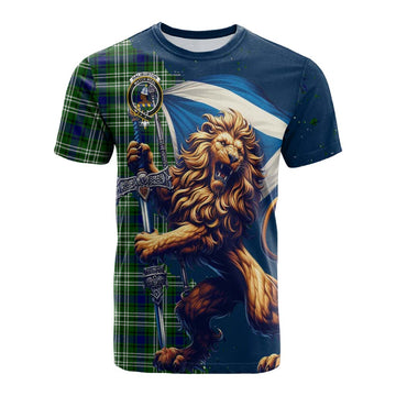 Haliburton Tartan Family Crest Cotton T-shirt with Scottish Majestic Lion