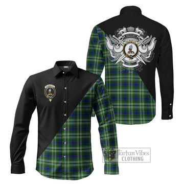 Haliburton Tartan Long Sleeve Button Shirt with Family Crest and Military Logo Style