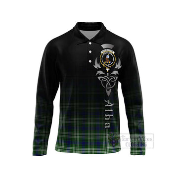 Haliburton Tartan Long Sleeve Polo Shirt Featuring Alba Gu Brath Family Crest Celtic Inspired