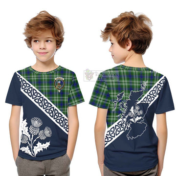 Haliburton Tartan Kid T-Shirt Featuring Thistle and Scotland Map