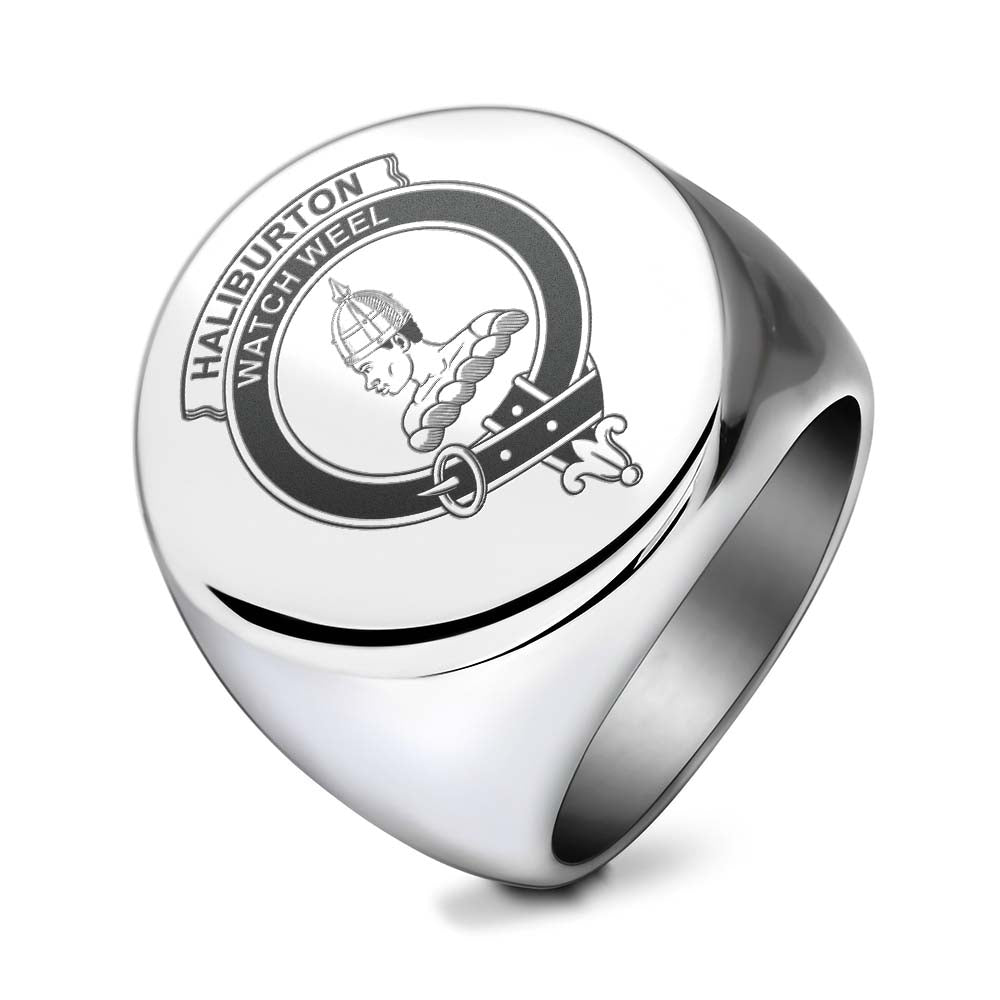 Tartan Vibes Clothing Haliburton Clan Crest Engraved Ring