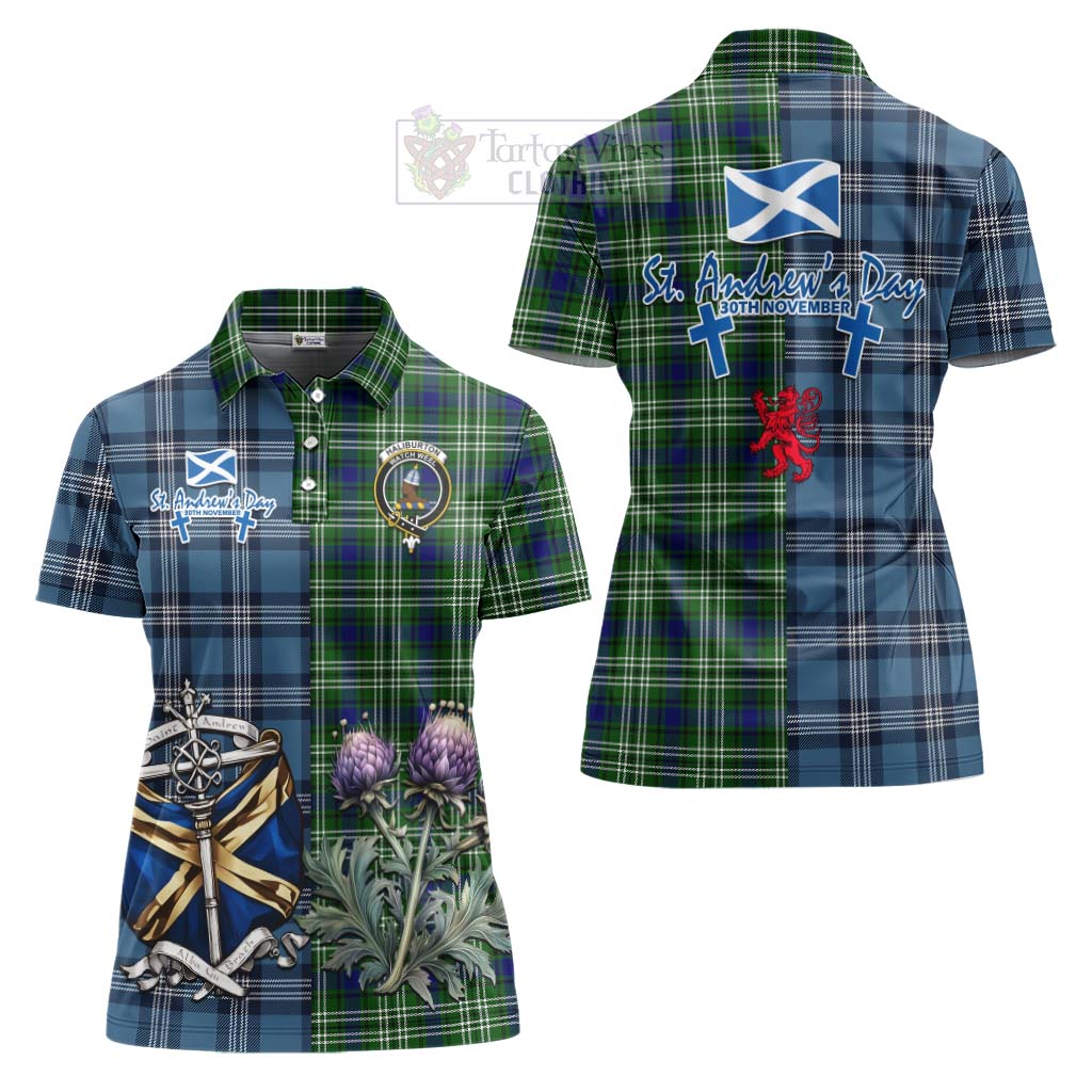 Tartan Vibes Clothing Haliburton Tartan Women's Polo Shirt Happy St. Andrew's Day Half Tartan Style