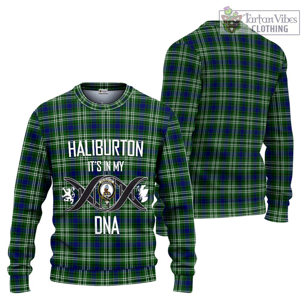 Haliburton Tartan Knitted Sweater with Family Crest DNA In Me Style Unisex - Tartanvibesclothing Shop