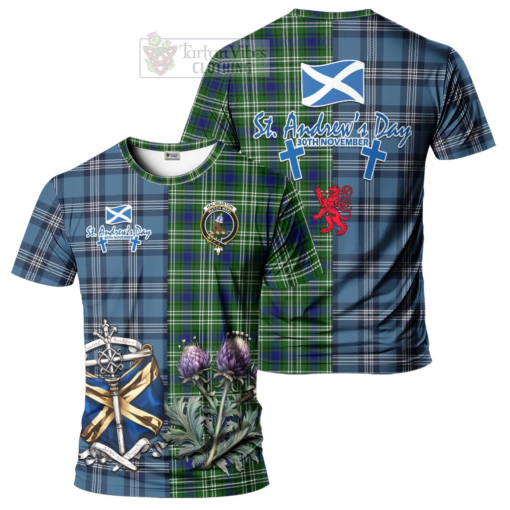 Tartan Vibes Clothing Haliburton Tartan T-Shirt Happy St. Andrew's Day Half Tartan Style