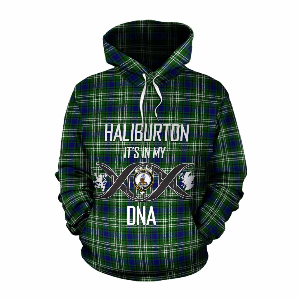 Tartan Vibes Clothing Haliburton Tartan Cotton Hoodie with Family Crest DNA In Me Style