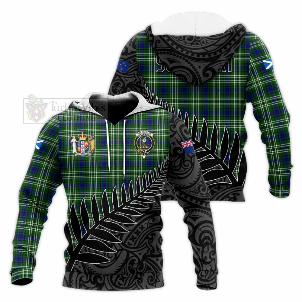 Tartan Vibes Clothing Haliburton Crest Tartan Knitted Hoodie with New Zealand Silver Fern Half Style