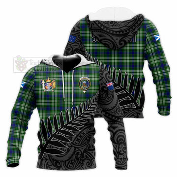 Haliburton Crest Tartan Knitted Hoodie with New Zealand Silver Fern Half Style