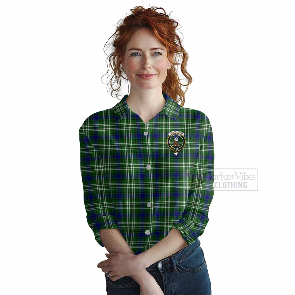 Tartan Vibes Clothing Haliburton Tartan Women's Casual Shirt with Family Crest DNA In Me Style