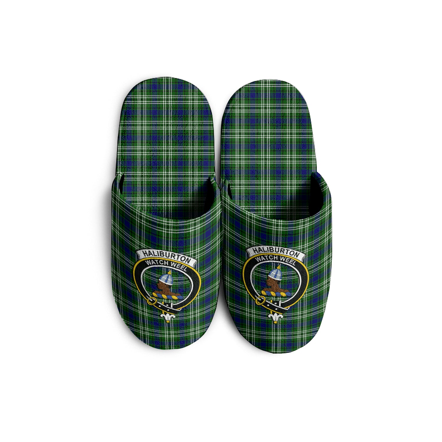 Haliburton Tartan Home Slippers with Family Crest - Tartanvibesclothing