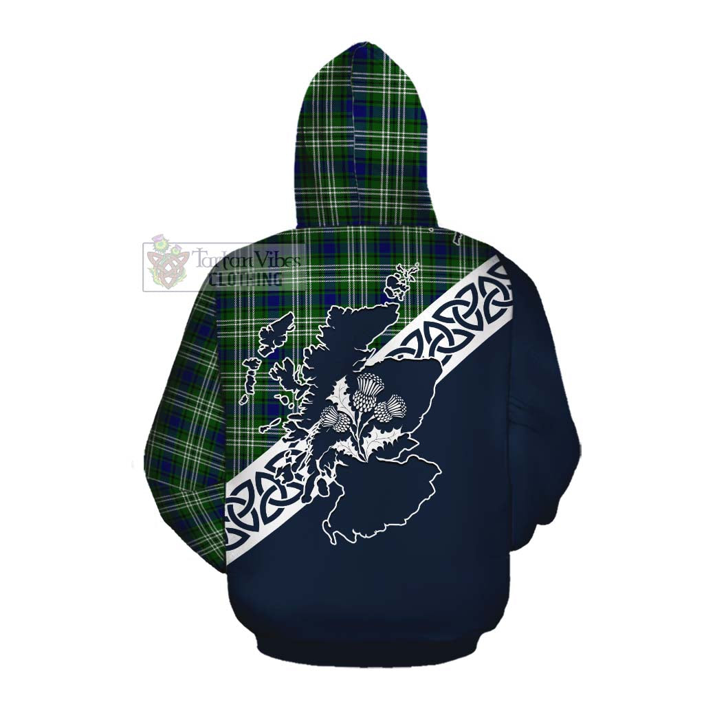 Tartan Vibes Clothing Haliburton Tartan Cotton Hoodie Featuring Thistle and Scotland Map