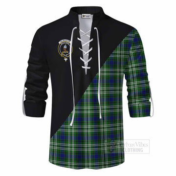 Haliburton Tartan Ghillie Kilt Shirt with Family Crest and Military Logo Style