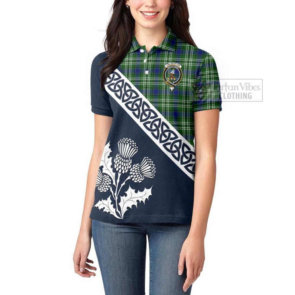 Tartan Vibes Clothing Haliburton Tartan Women's Polo Shirt Featuring Thistle and Scotland Map