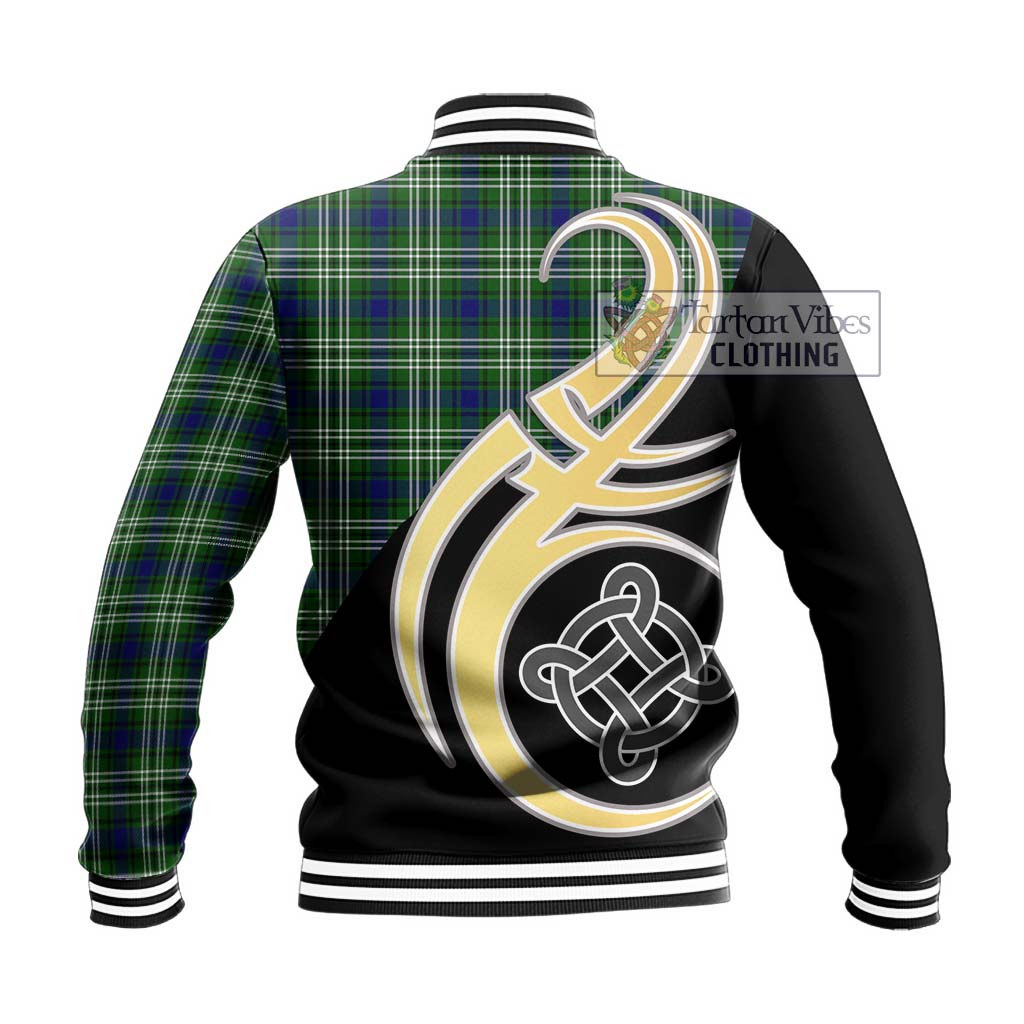 Haliburton Tartan Baseball Jacket with Family Crest and Celtic Symbol Style - Tartan Vibes Clothing