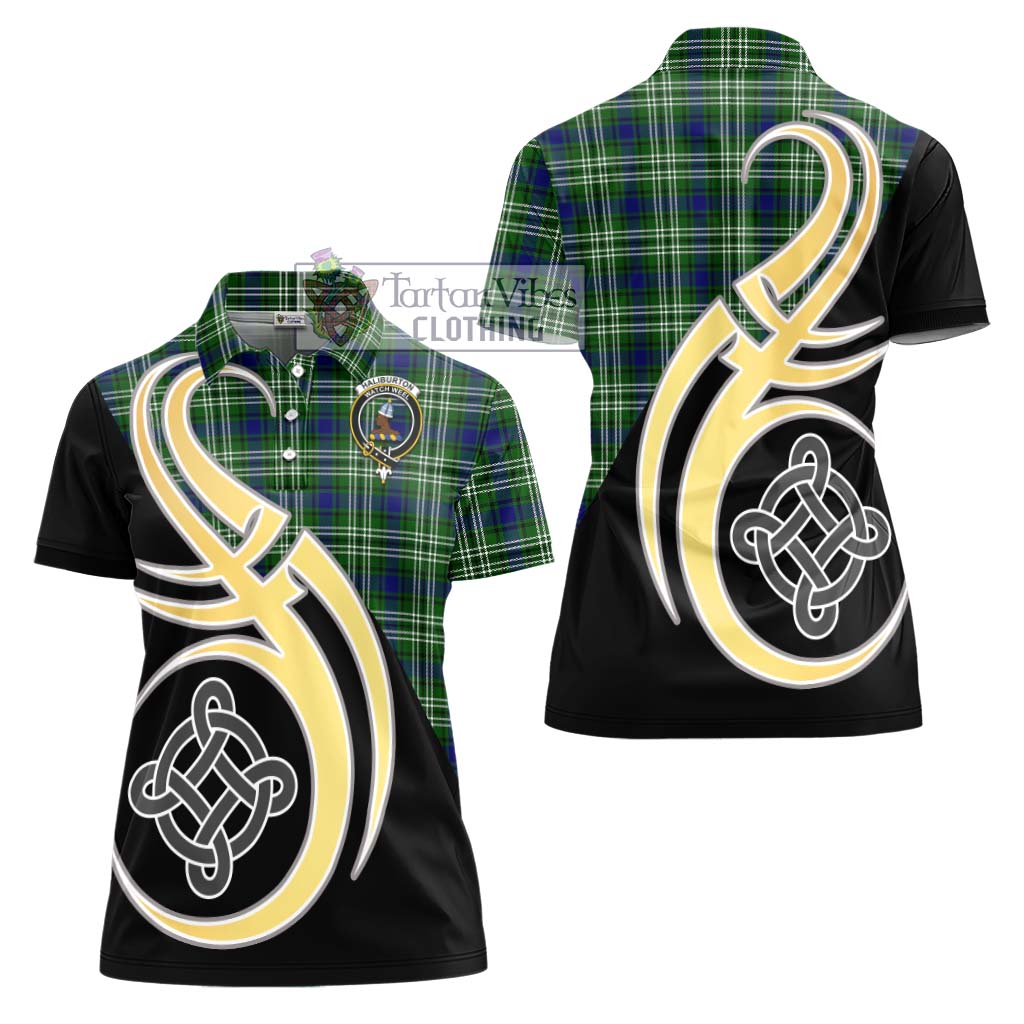 Haliburton Tartan Women's Polo Shirt with Family Crest and Celtic Symbol Style - Tartan Vibes Clothing