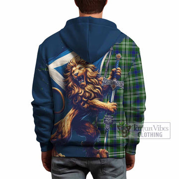 Haliburton Tartan Family Crest Hoodie with Scottish Majestic Lion