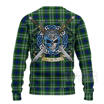 Haliburton Tartan Ugly Sweater with Family Crest Celtic Skull Style