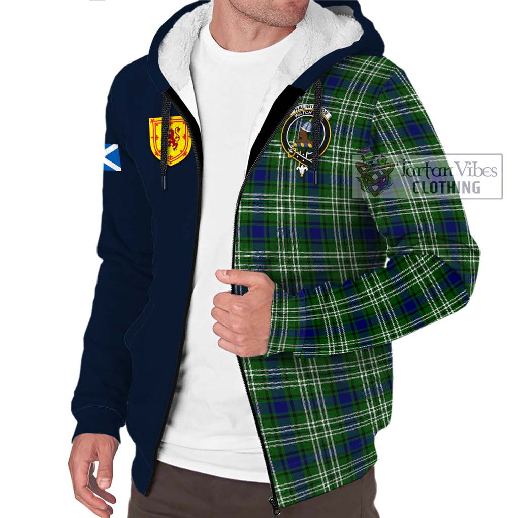 Tartan Vibes Clothing Haliburton Tartan Sherpa Hoodie with Scottish Lion Royal Arm Half Style