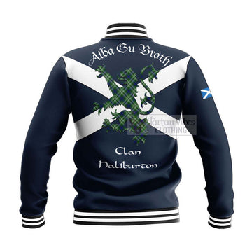 Haliburton Tartan Lion Rampant Baseball Jacket  Proudly Display Your Heritage with Alba Gu Brath and Clan Name