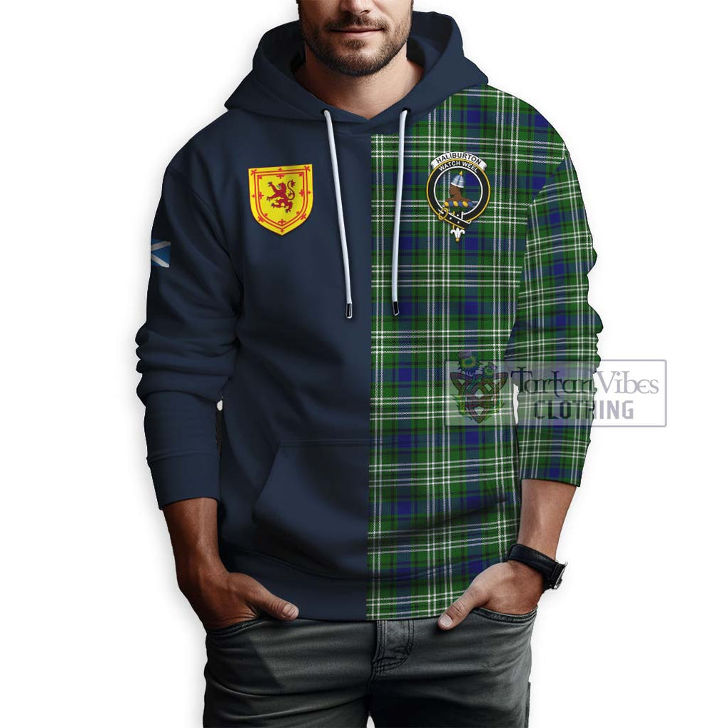 Tartan Vibes Clothing Haliburton Tartan Hoodie with Scottish Lion Royal Arm Half Style