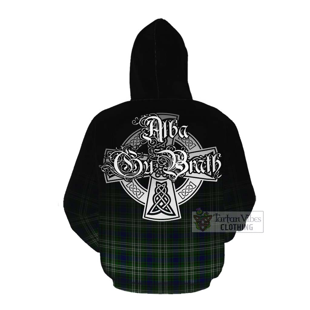 Tartan Vibes Clothing Haliburton Tartan Cotton Hoodie Featuring Alba Gu Brath Family Crest Celtic Inspired