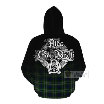 Haliburton Tartan Cotton Hoodie Featuring Alba Gu Brath Family Crest Celtic Inspired