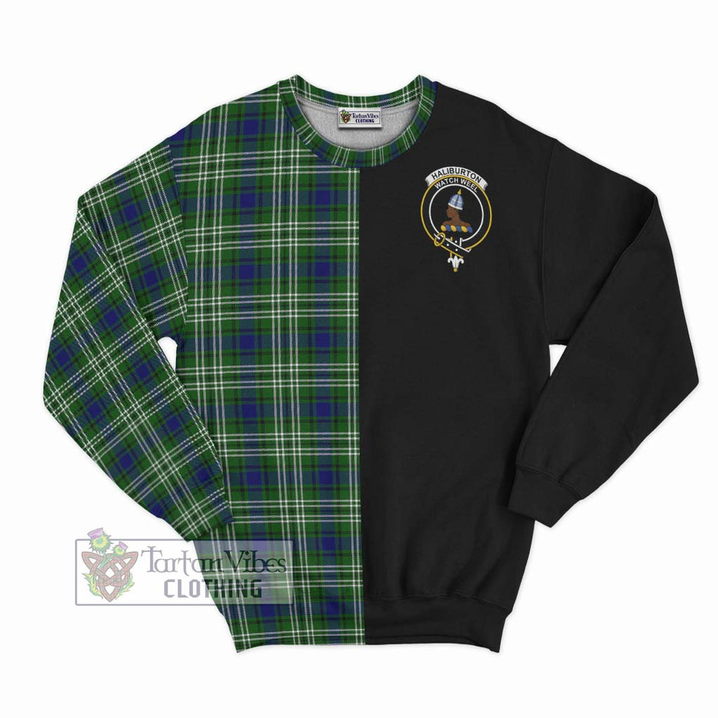 Haliburton Tartan Sweatshirt with Family Crest and Half Of Me Style - Tartanvibesclothing Shop