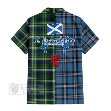 Haliburton Tartan Short Sleeve Button Shirt Happy St. Andrew's Day Half Tartan Style