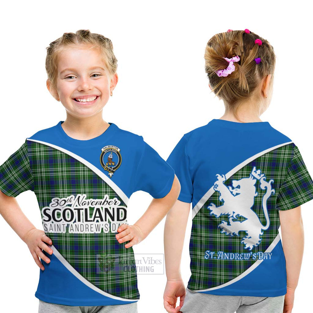 Tartan Vibes Clothing Haliburton Family Crest Tartan Kid T-Shirt Celebrate Saint Andrew's Day in Style