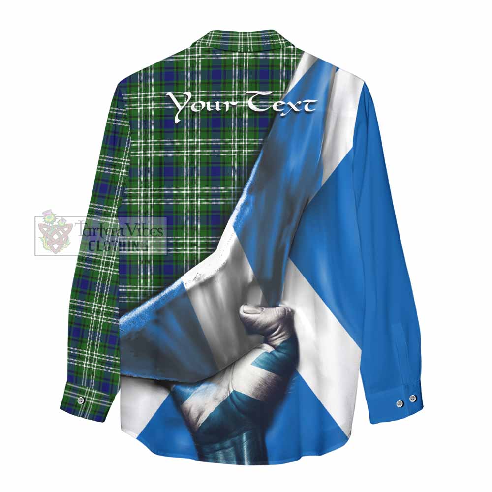 Tartan Vibes Clothing Haliburton Tartan Women's Casual Shirt with Family Crest Scotland Patriotic Style