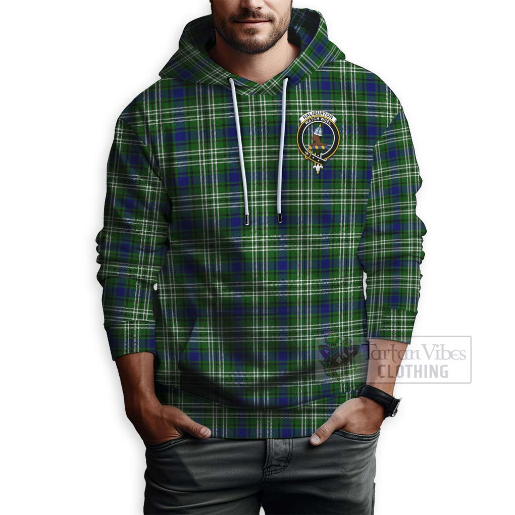 Tartan Vibes Clothing Haliburton Tartan Hoodie with Family Crest Celtic Skull Style