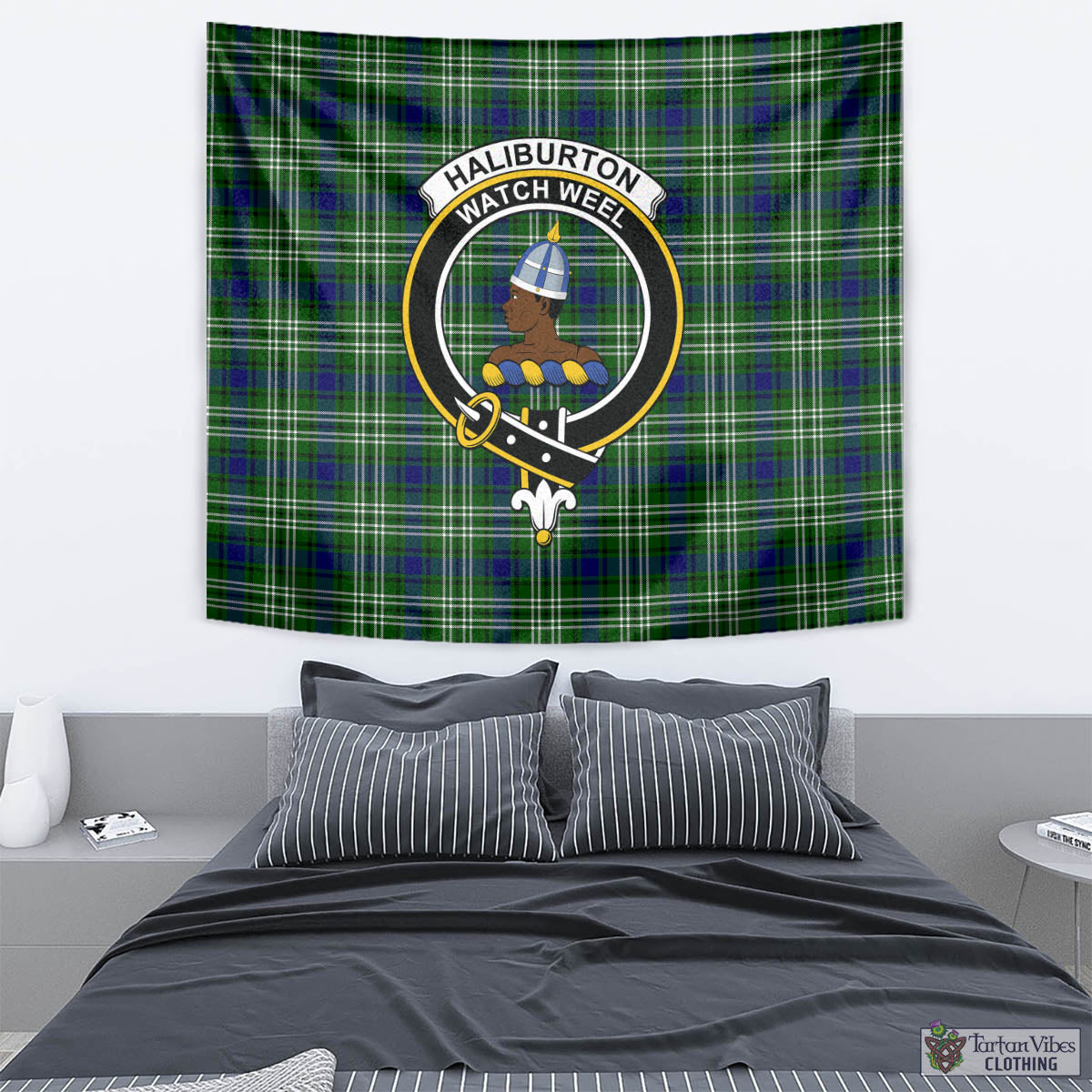 Tartan Vibes Clothing Haliburton Tartan Tapestry Wall Hanging and Home Decor for Room with Family Crest