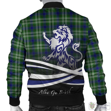 Haliburton Tartan Bomber Jacket with Alba Gu Brath Regal Lion Emblem