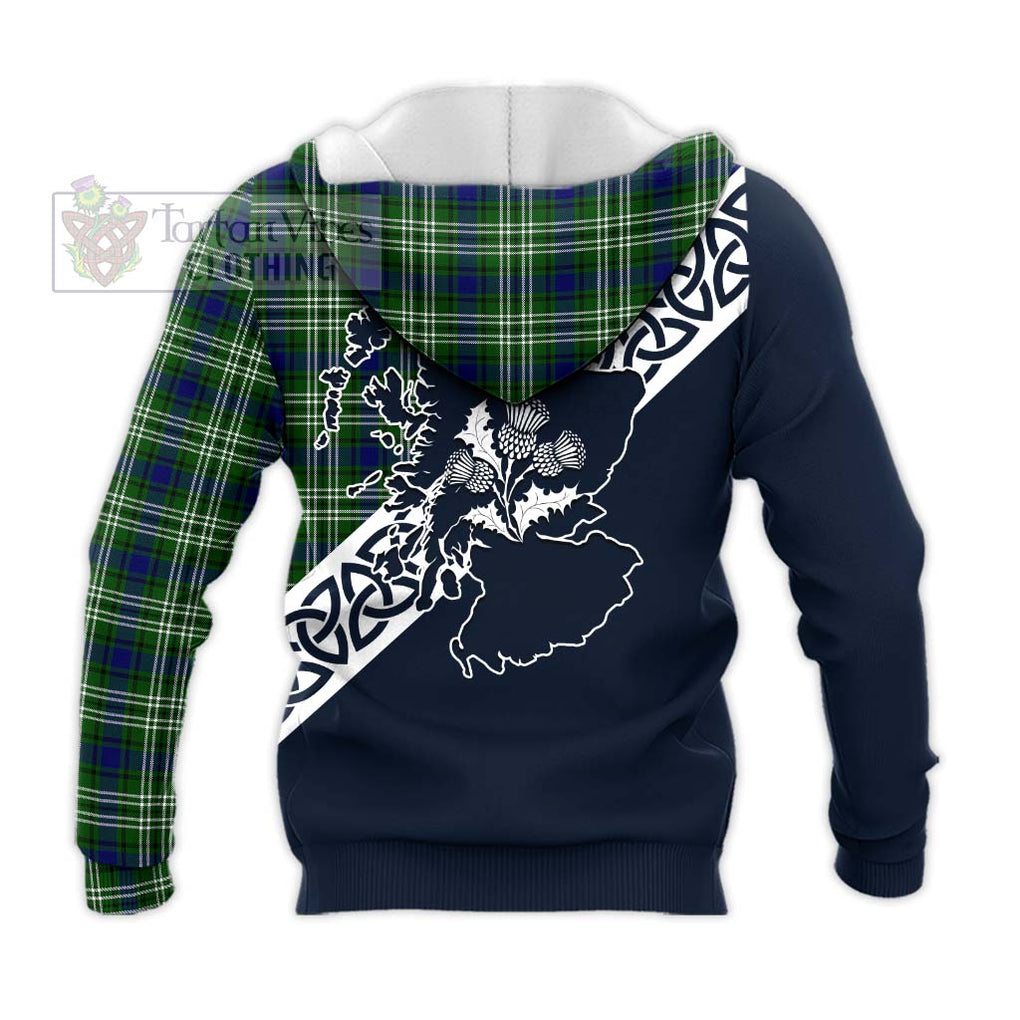 Tartan Vibes Clothing Haliburton Tartan Knitted Hoodie Featuring Thistle and Scotland Map