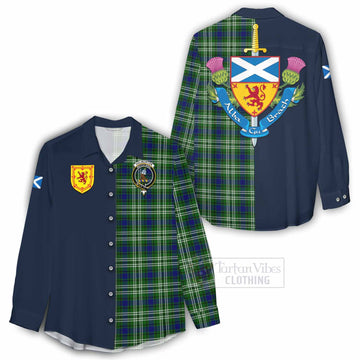 Haliburton Tartan Women's Casual Shirt Alba with Scottish Lion Royal Arm Half Style