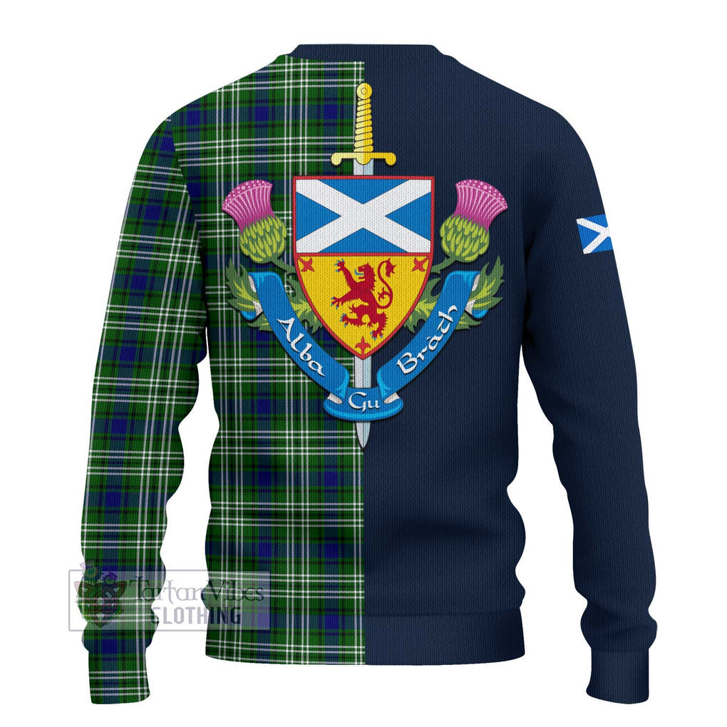 Tartan Vibes Clothing Haliburton Tartan Knitted Sweater with Scottish Lion Royal Arm Half Style