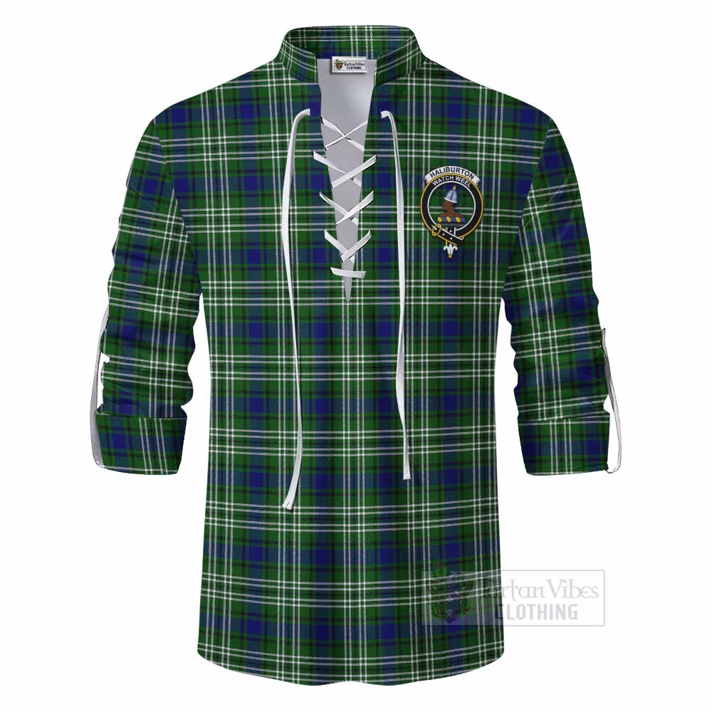 Tartan Vibes Clothing Haliburton Tartan Ghillie Kilt Shirt with Family Crest DNA In Me Style