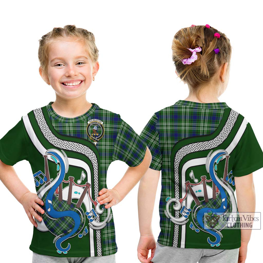 Tartan Vibes Clothing Haliburton Tartan Kid T-Shirt with Epic Bagpipe Style