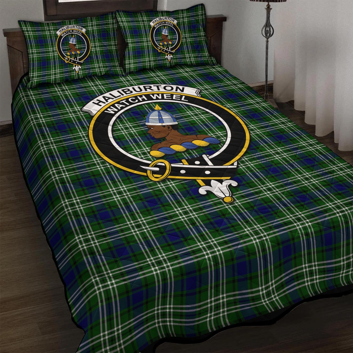 Haliburton Tartan Quilt Bed Set with Family Crest - Tartan Vibes Clothing