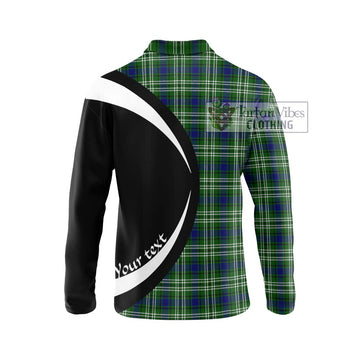 Haliburton Tartan Long Sleeve Polo Shirt with Family Crest Circle Style - Tartan Vibes Clothing