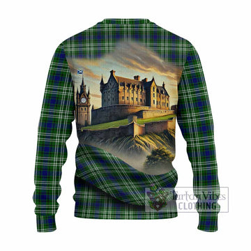 Haliburton Tartan Family Crest Knitted Sweater with Scottish Ancient Castle Style - Tartan Vibes Clothing