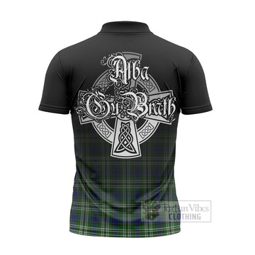 Haliburton Tartan Zipper Polo Shirt Featuring Alba Gu Brath Family Crest Celtic Inspired